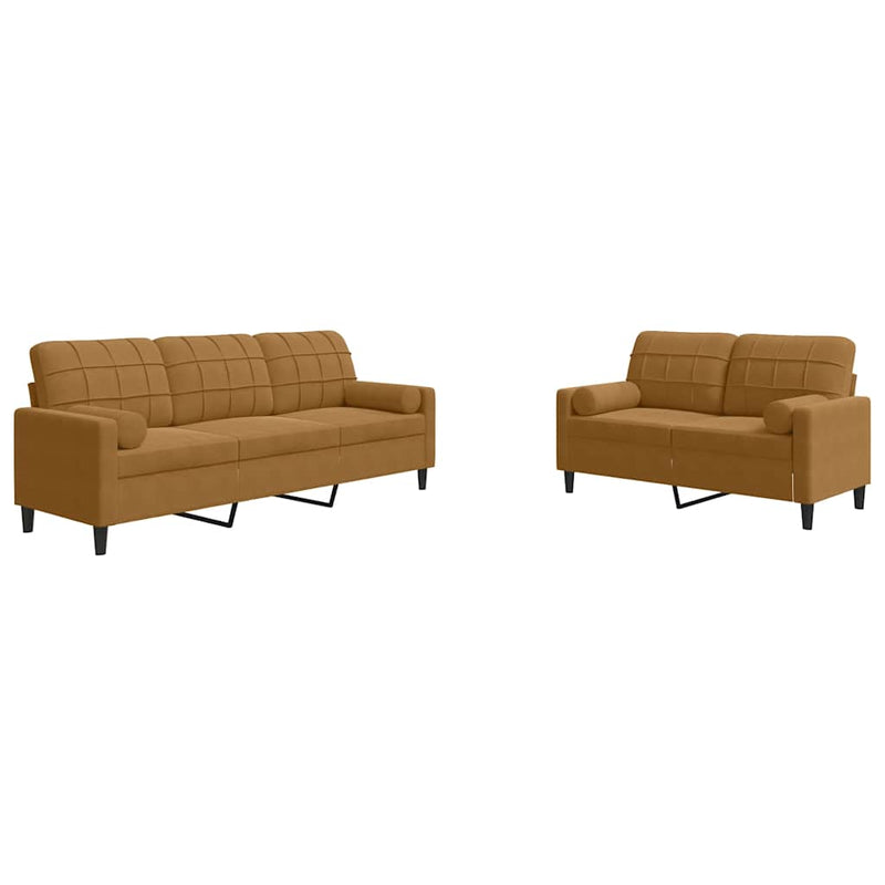 Set de canapele cu perne/rulouri, 2 piese, maro, catifea
