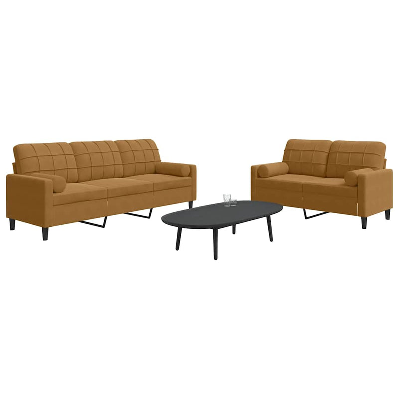 Set de canapele cu perne/rulouri, 2 piese, maro, catifea