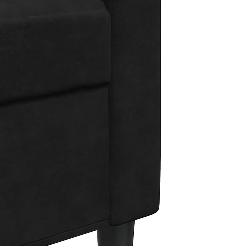Set de canapele cu perne/rulouri, 3 piese, negru, catifea