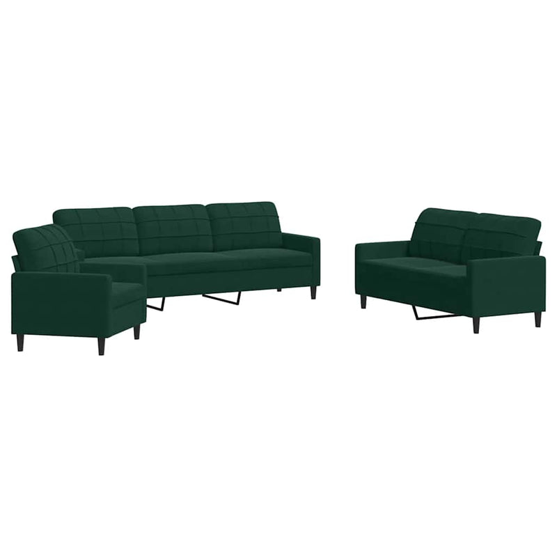 Set de canapele cu perne, 3 piese, verde închis, catifea