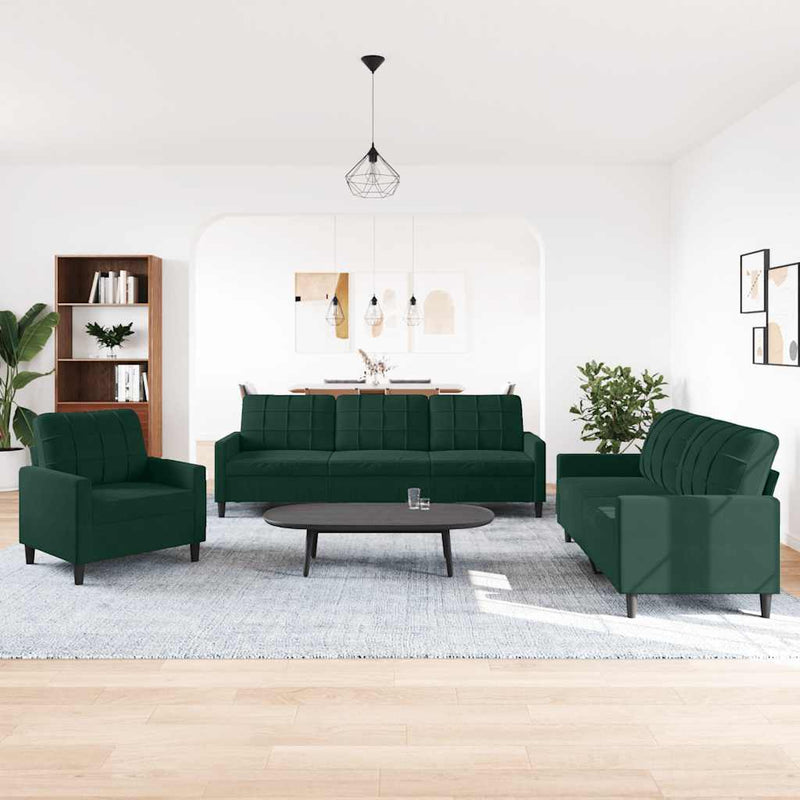 Set de canapele cu perne, 3 piese, verde închis, catifea
