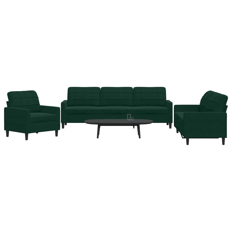 Set de canapele cu perne, 3 piese, verde închis, catifea