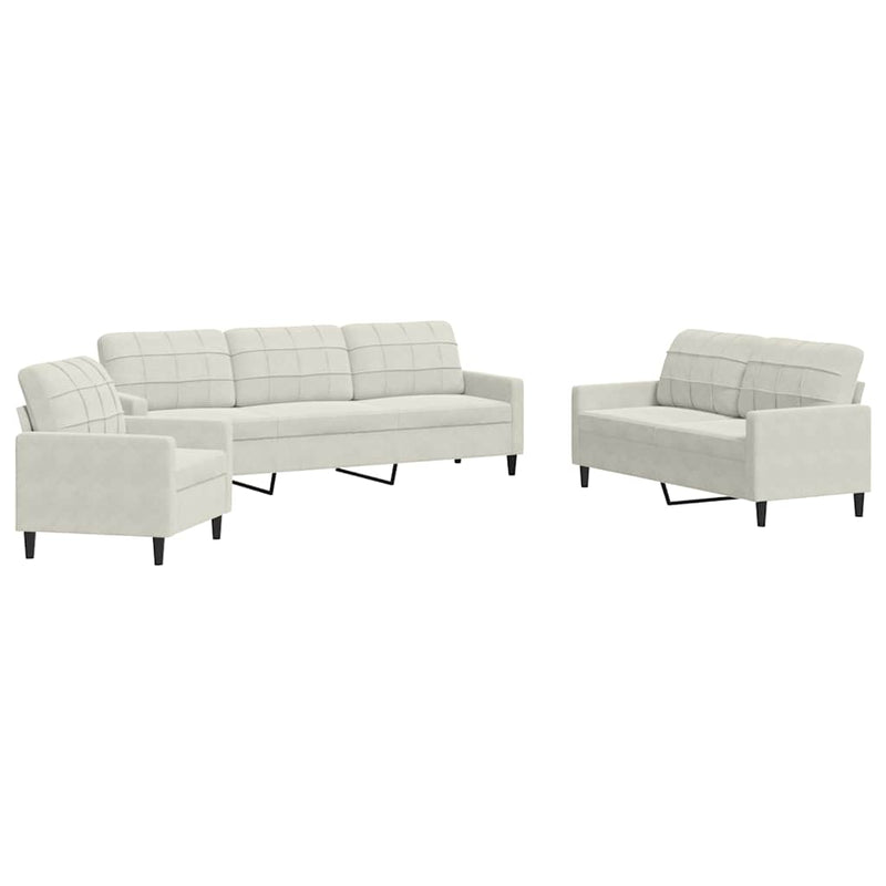 Set de canapele cu perne, 3 piese, crem, catifea