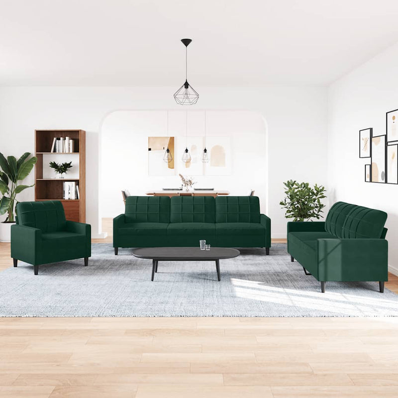 Set de canapele cu perne, 4 piese, verde închis, catifea