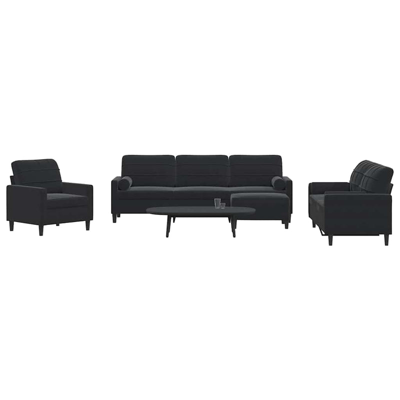 Set de canapele cu perne/rulouri, 4 piese, negru, catifea