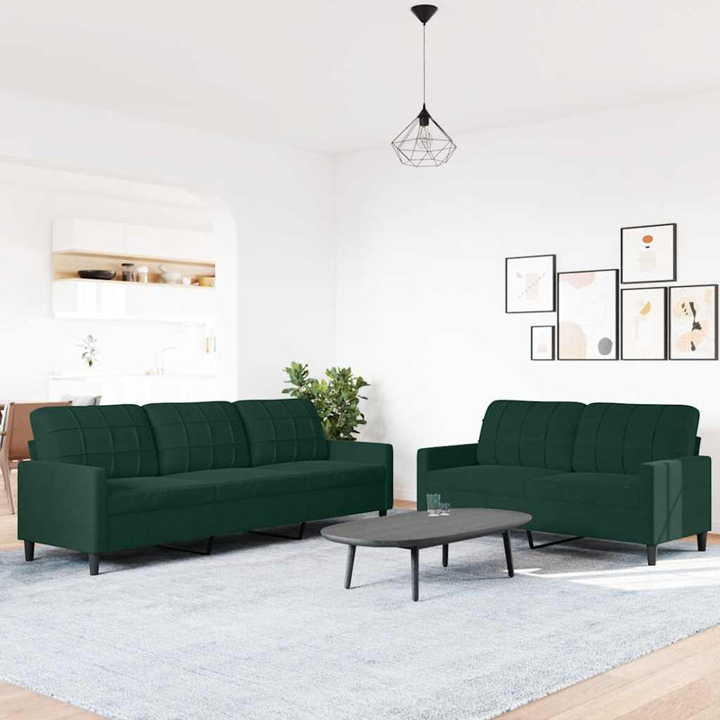Set de canapele cu perne, 2 piese, verde închis, catifea