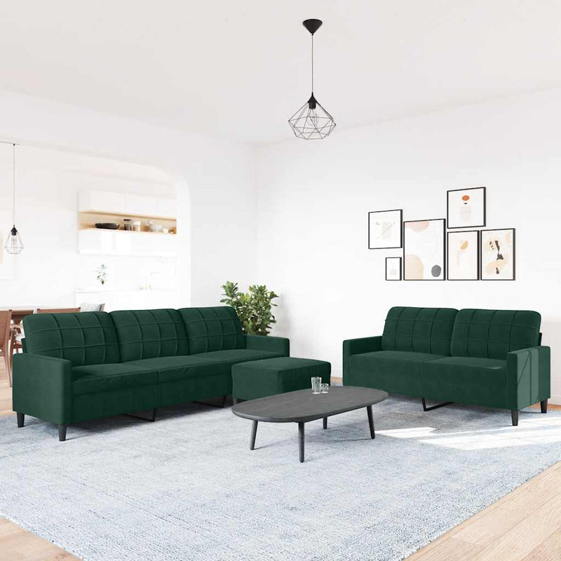 Set de canapele cu perne, 3 piese, verde închis, catifea