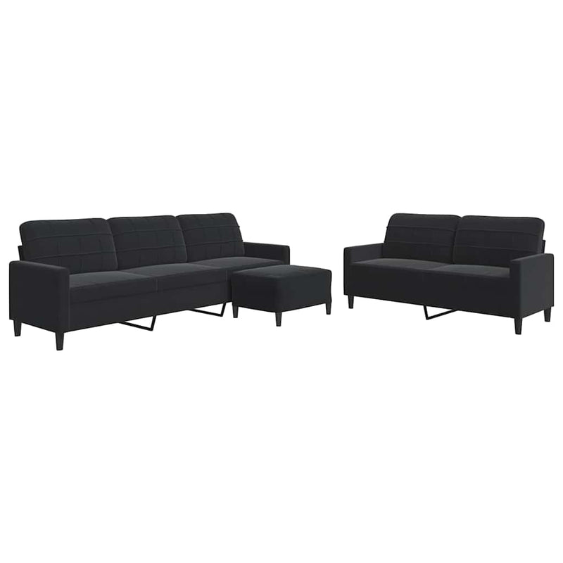 Set de canapele cu perne, 3 piese, negru, catifea