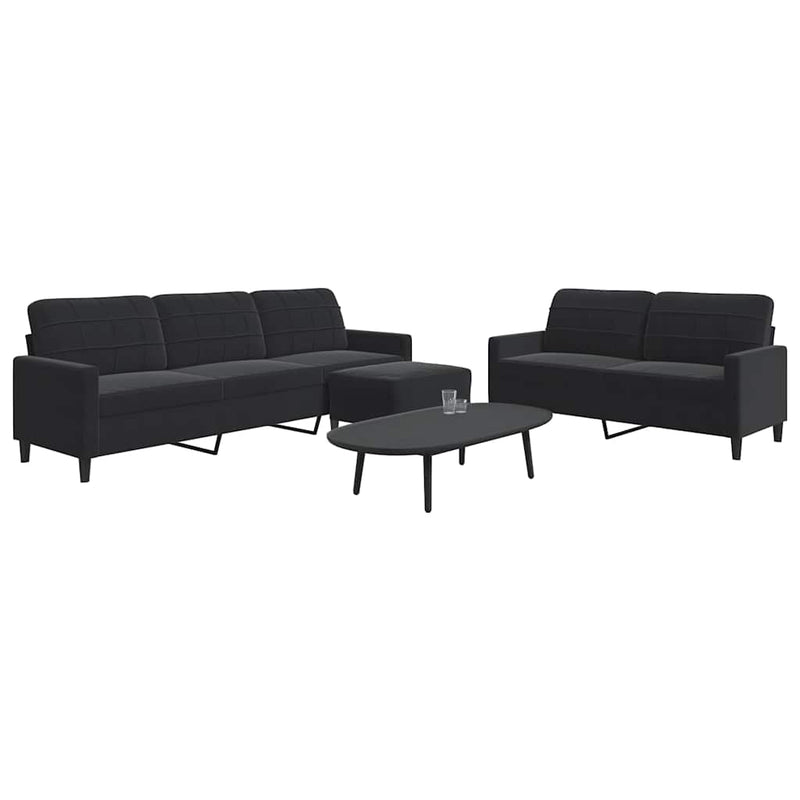 Set de canapele cu perne, 3 piese, negru, catifea