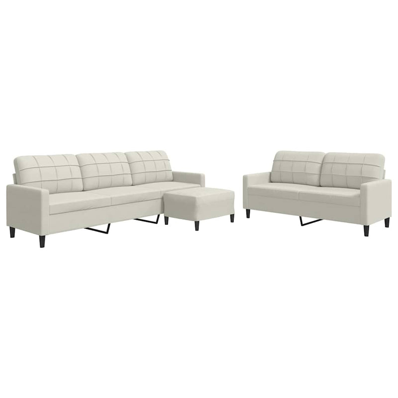 Set de canapele cu perne, 3 piese, crem, catifea