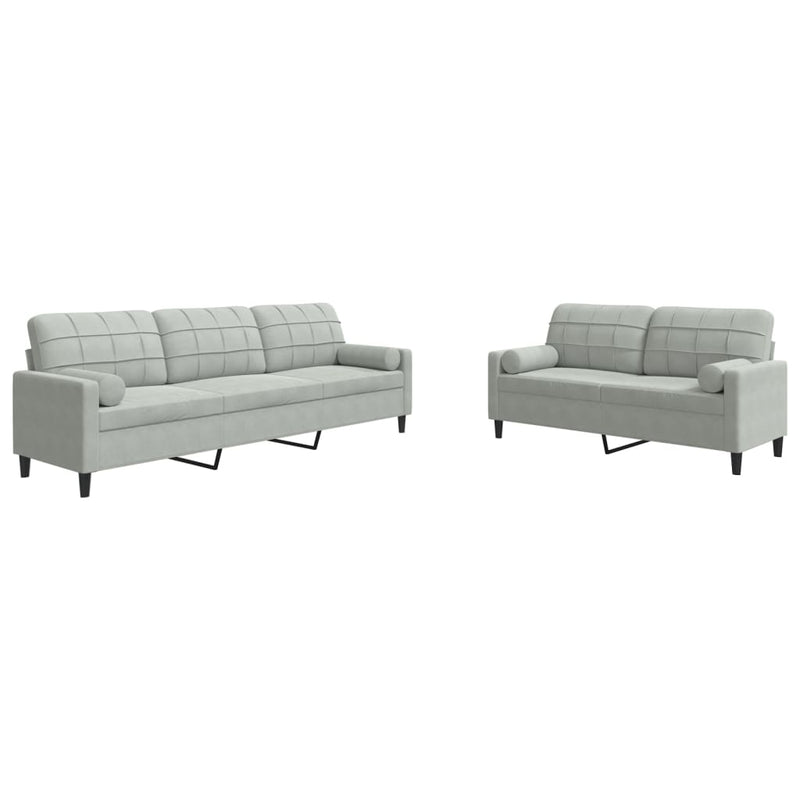 Set de canapele cu perne, 2 piese, gri deschis, catifea