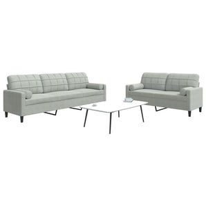 Set de canapele cu perne, 2 piese, gri deschis, catifea