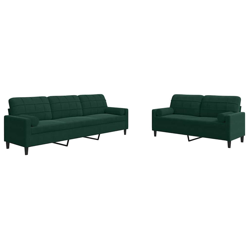 Set canapele cu perne/rulouri, 2 piese, verde închis, catifea