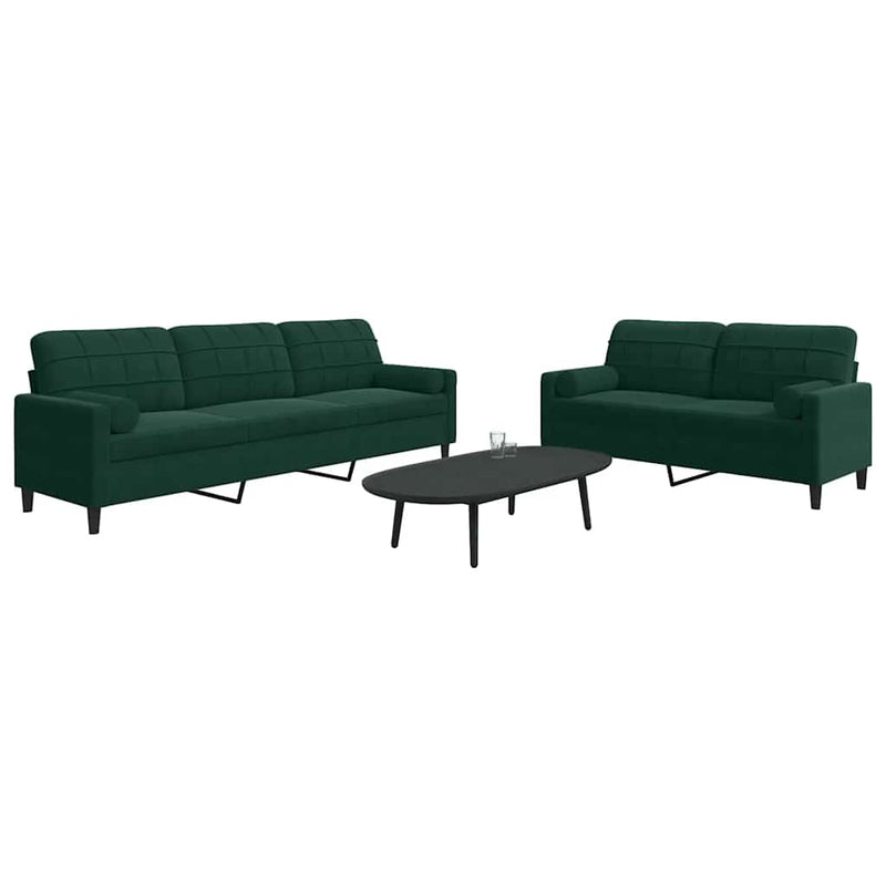 Set canapele cu perne/rulouri, 2 piese, verde închis, catifea