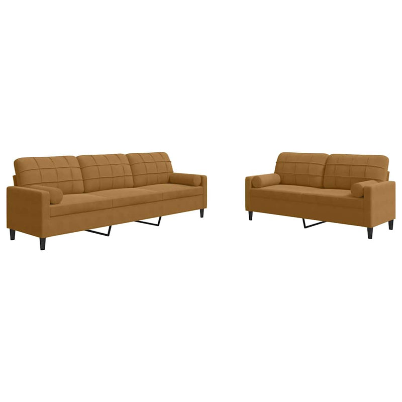 Set de canapele cu perne/rulouri, 2 piese, maro, catifea