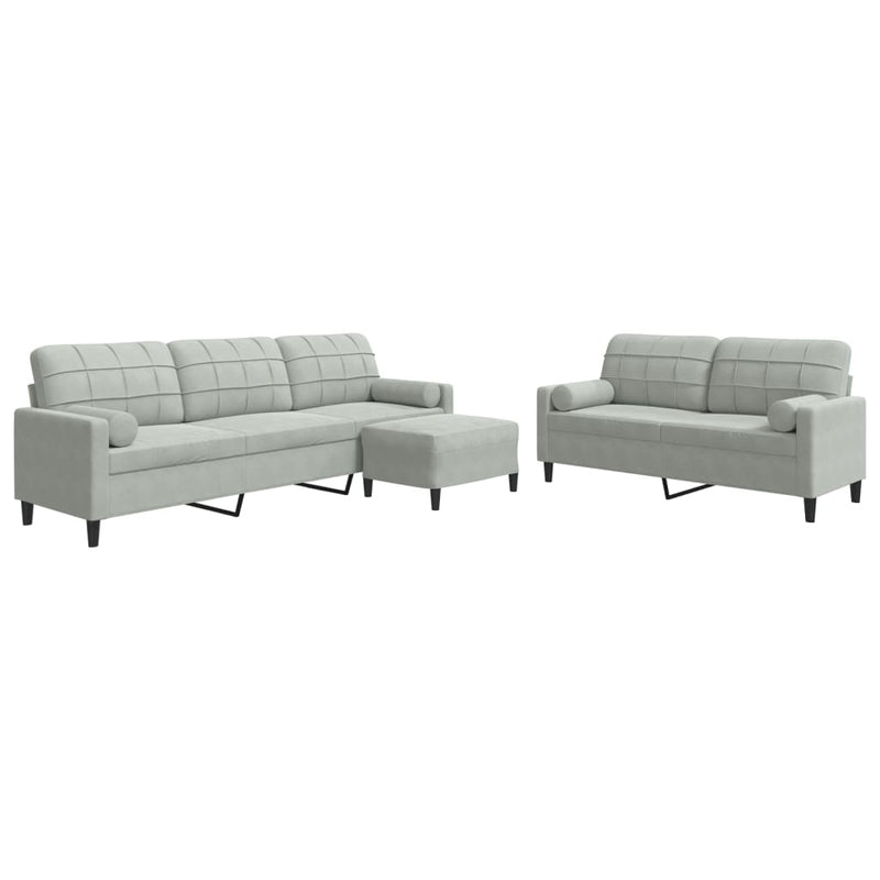 Set de canapele cu perne, 3 piese, gri deschis, catifea