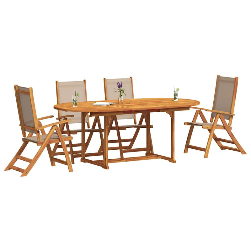 Set mobilier de grădină, 5 piese, lemn masiv acacia/textilenă