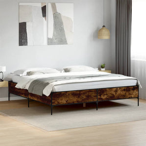 Cadru de pat, stejar fumuriu 200x200 cm lemn prelucrat și metal