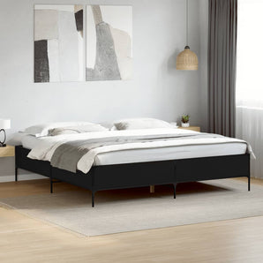 Cadru de pat negru 180x200 cm din lemn prelucrat și metal