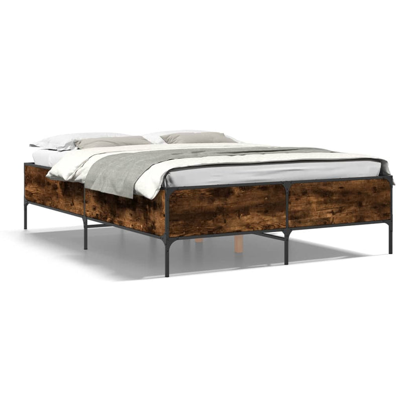 Cadru de pat, stejar afumat 135x190 cm lemn prelucrat și metal