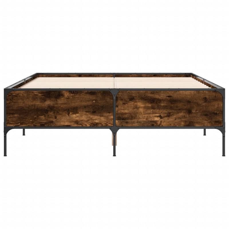 Cadru de pat, stejar afumat 135x190 cm lemn prelucrat și metal