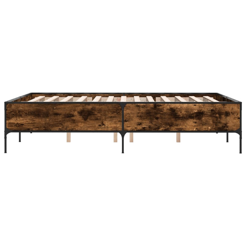 Cadru de pat, stejar afumat 135x190 cm lemn prelucrat și metal