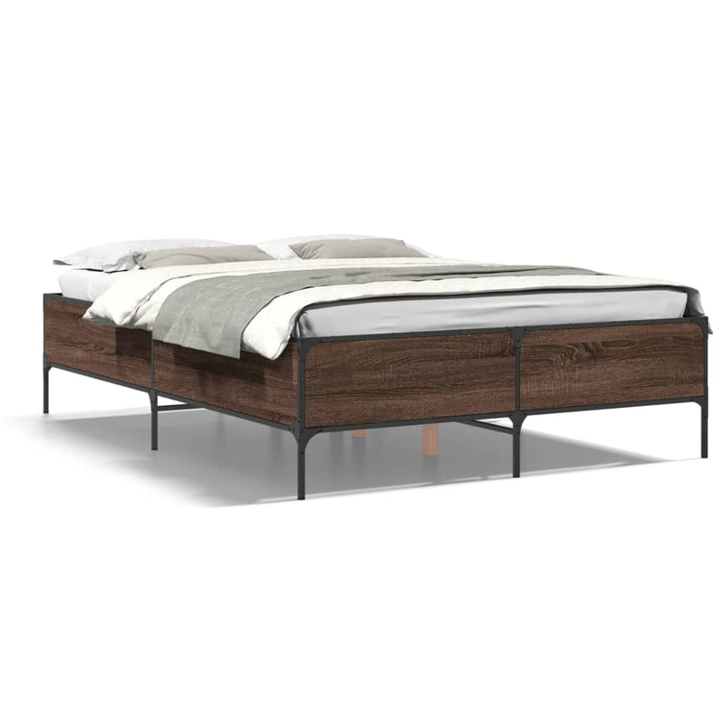 Cadru de pat, stejar maro, 135x190 cm, lemn prelucrat și metal