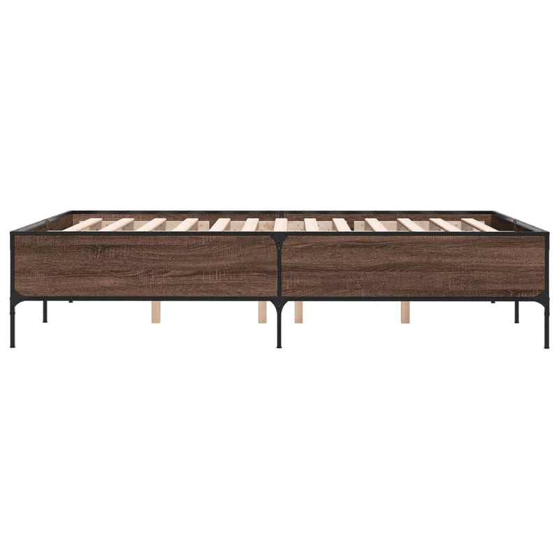 Cadru de pat, stejar maro, 135x190 cm, lemn prelucrat și metal