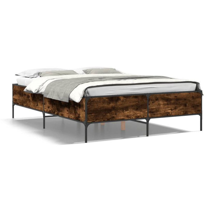 Cadru de pat, stejar afumat 120x190 cm lemn prelucrat și metal