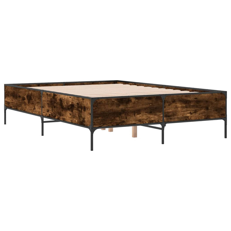 Cadru de pat, stejar afumat 120x190 cm lemn prelucrat și metal