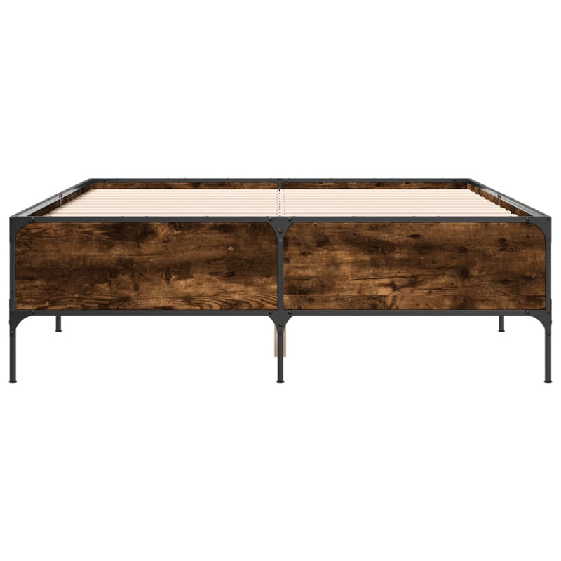 Cadru de pat, stejar afumat 120x190 cm lemn prelucrat și metal