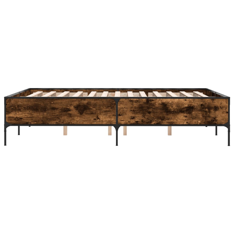 Cadru de pat, stejar afumat 120x190 cm lemn prelucrat și metal