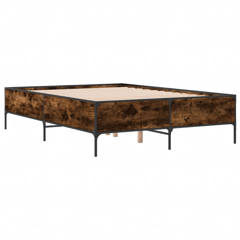 Cadru de pat, stejar afumat 120x190 cm lemn prelucrat și metal