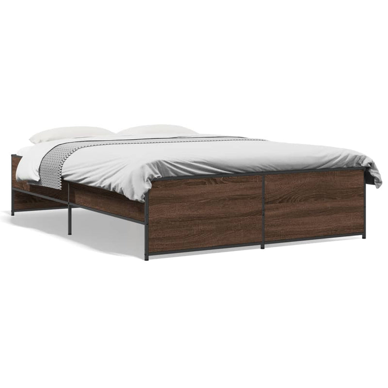Cadru de pat, stejar maro, 140x190 cm, lemn prelucrat și metal