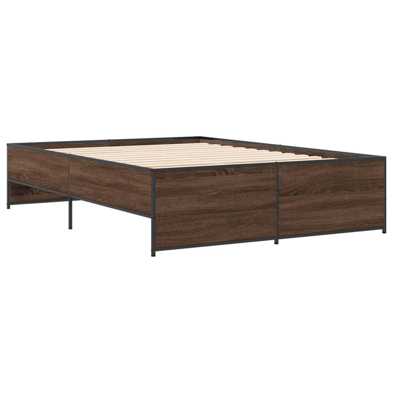 Cadru de pat, stejar maro, 140x190 cm, lemn prelucrat și metal
