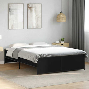 Cadru de pat, negru, 135x190 cm, lemn prelucrat și metal