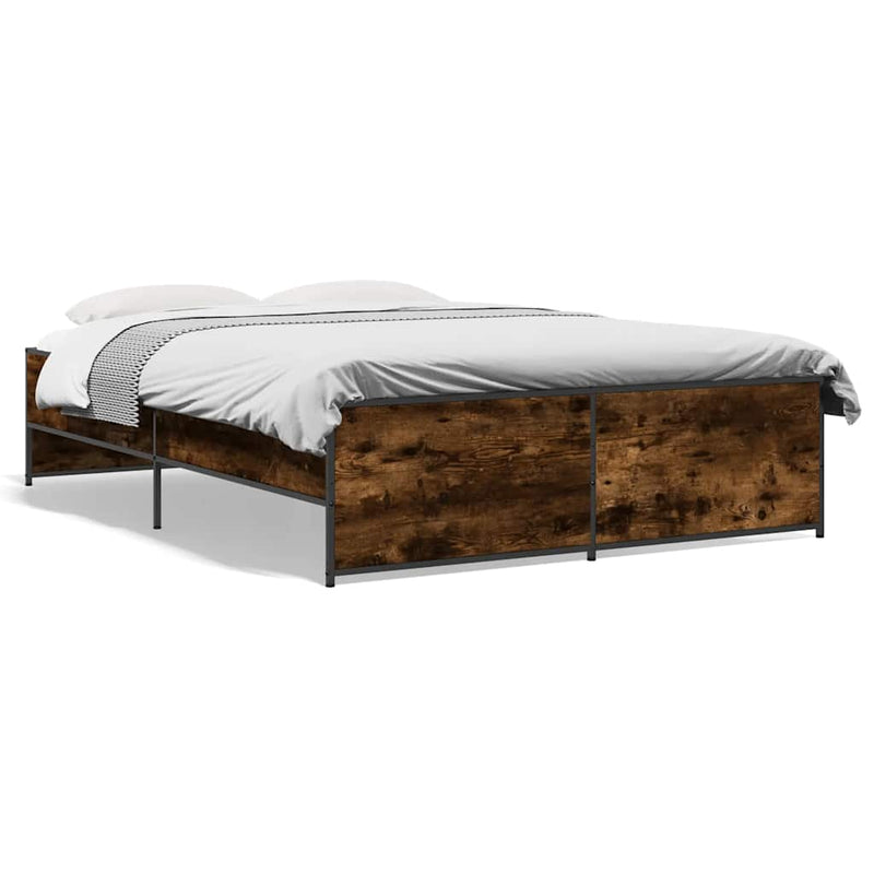 Cadru de pat, stejar afumat 135x190 cm lemn prelucrat și metal