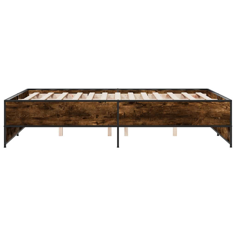 Cadru de pat, stejar afumat 135x190 cm lemn prelucrat și metal