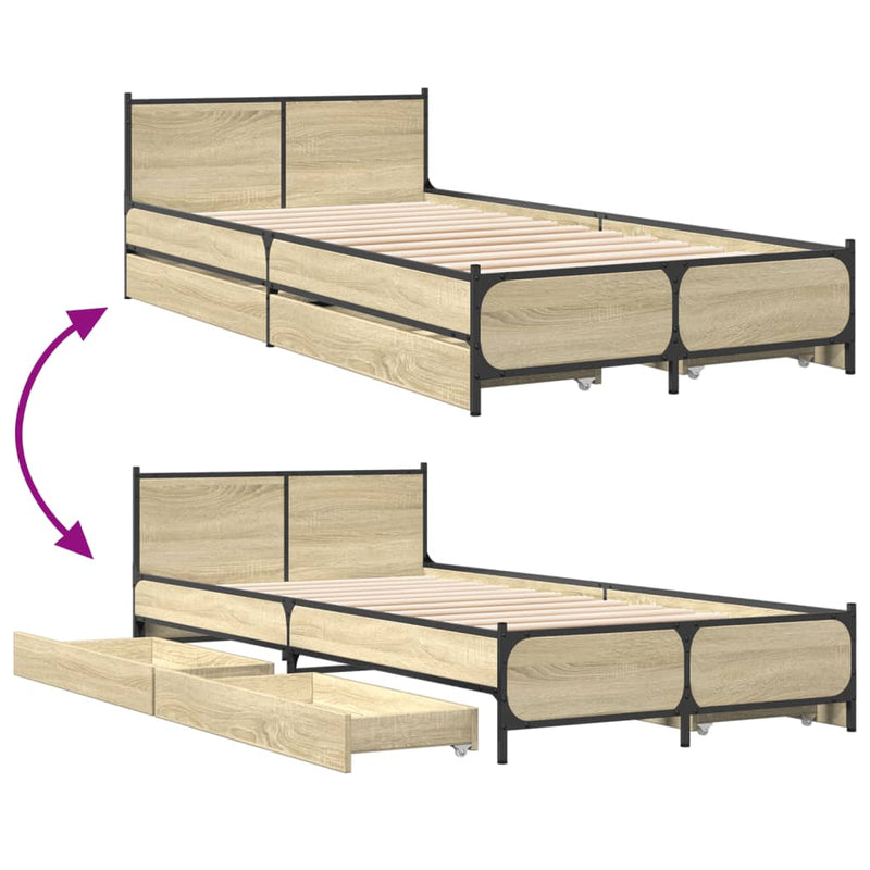 Cadru de pat cu sertare stejar sonoma 75x190 cm lemn prelucrat