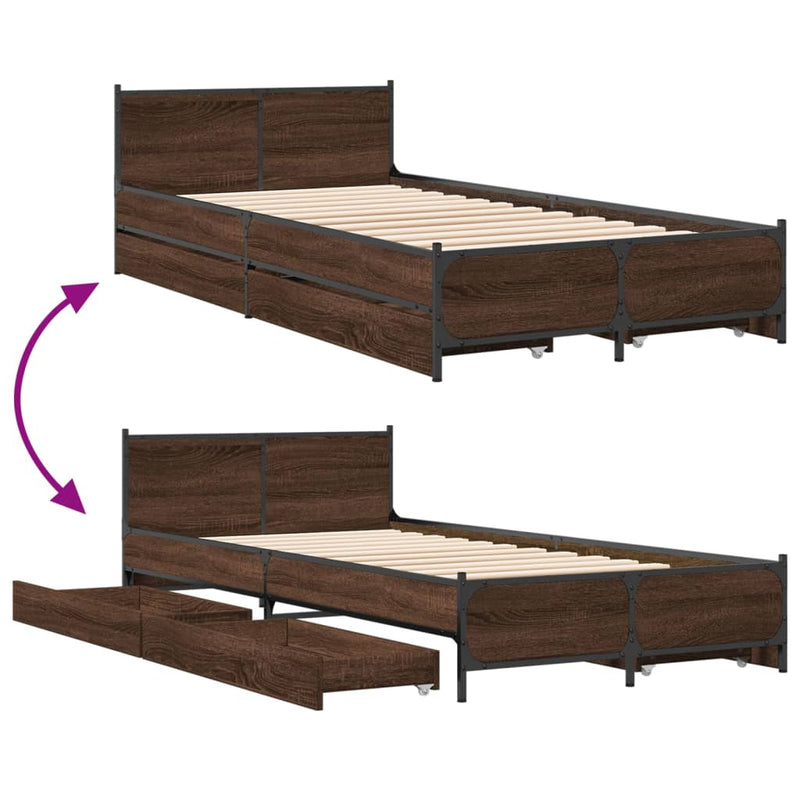 Cadru de pat cu sertare stejar maro 75x190 cm lemn prelucrat