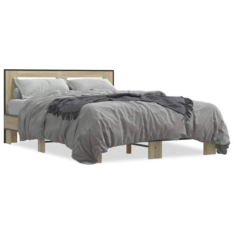 Cadru de pat, stejar sonoma, 140x190cm, lemn prelucrat și metal