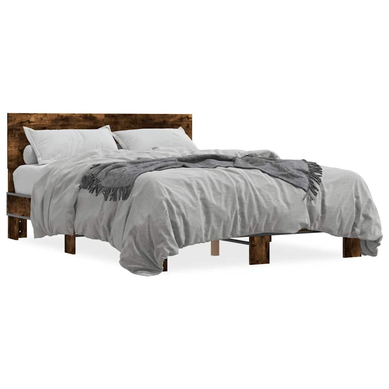 Cadru de pat, stejar afumat 135x190 cm lemn prelucrat și metal
