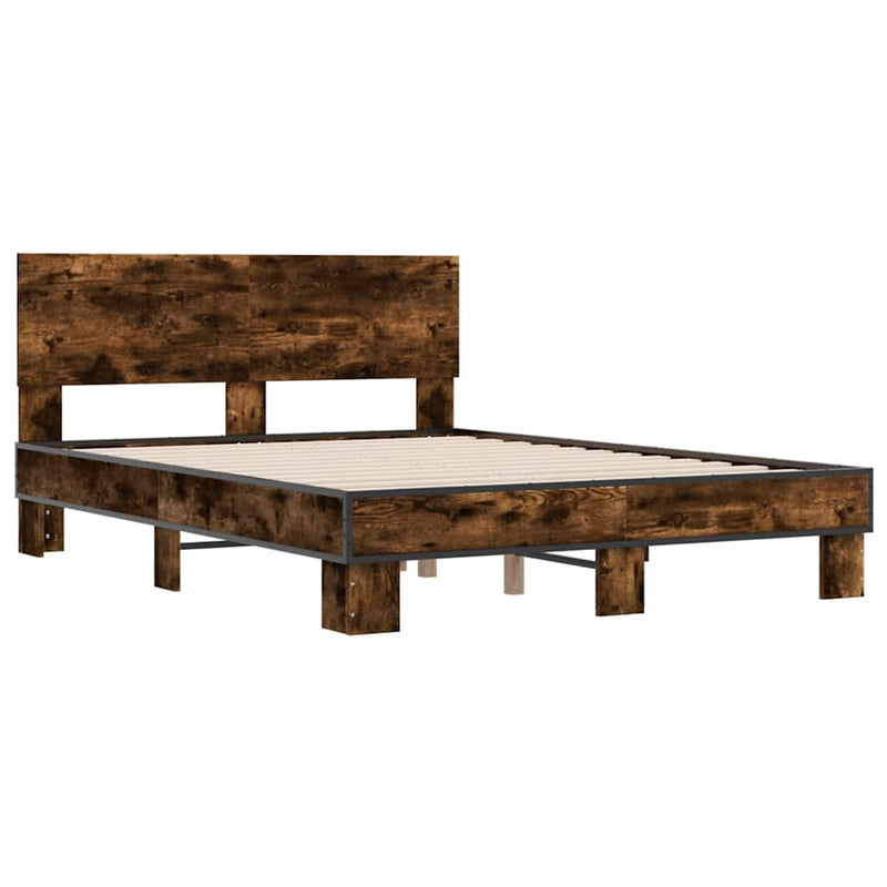 Cadru de pat, stejar afumat 135x190 cm lemn prelucrat și metal