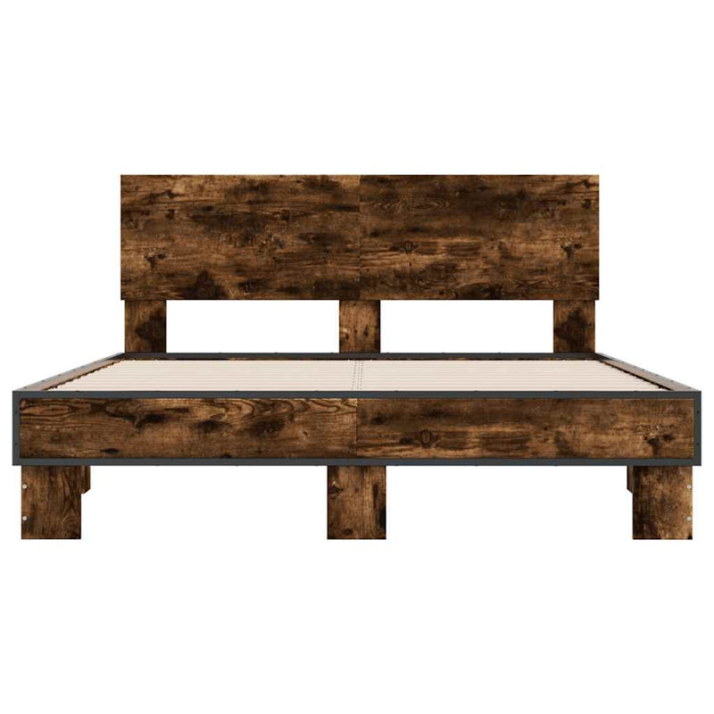 Cadru de pat, stejar afumat 135x190 cm lemn prelucrat și metal