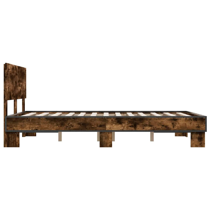 Cadru de pat, stejar afumat 135x190 cm lemn prelucrat și metal