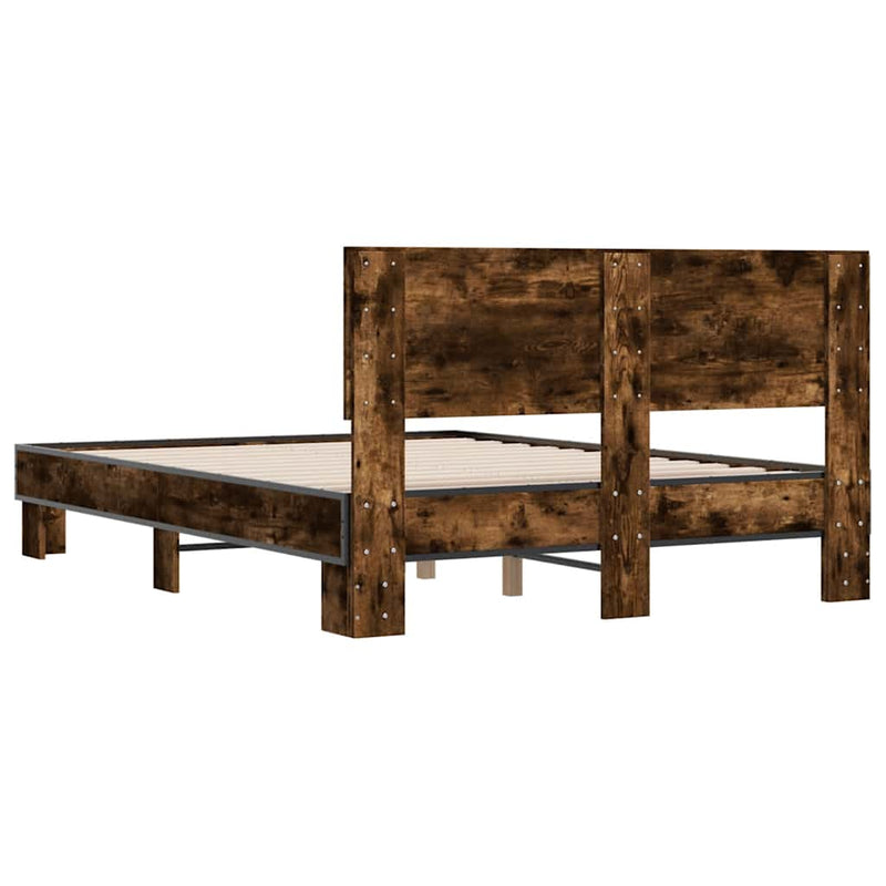 Cadru de pat, stejar afumat 135x190 cm lemn prelucrat și metal