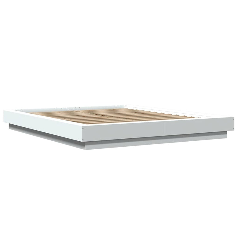 Cadru de pat cu lumini LED, alb, 160x200 cm, lemn prelucrat