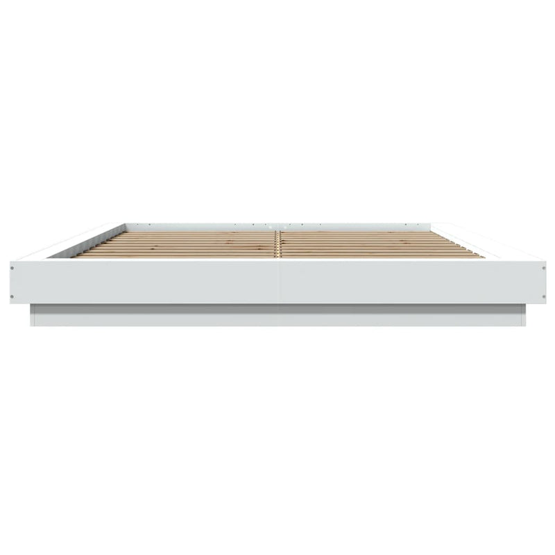 Cadru de pat cu lumini LED, alb, 160x200 cm, lemn prelucrat