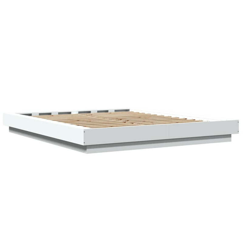 Cadru de pat cu lumini LED, alb, 160x200 cm, lemn prelucrat