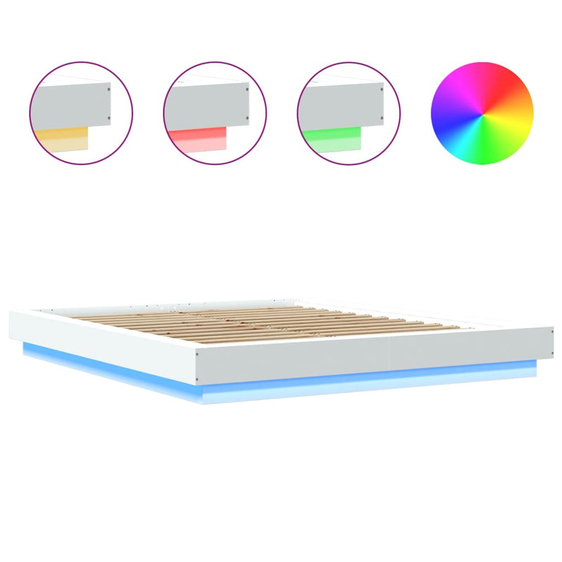 Cadru de pat cu lumini LED, alb, 160x200 cm, lemn prelucrat